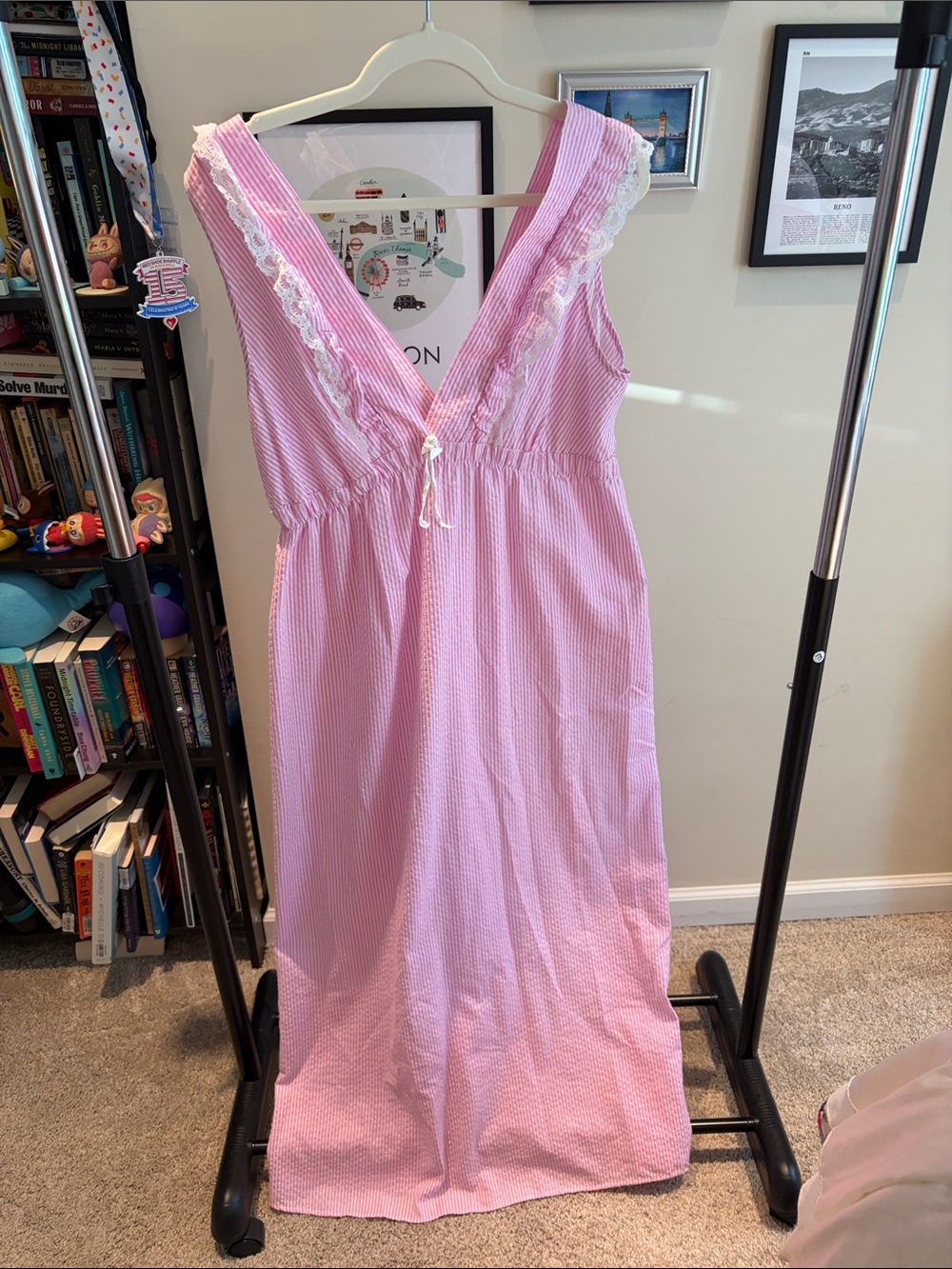 Women’s Pink Sleeveless Nightgown with Lace Trim